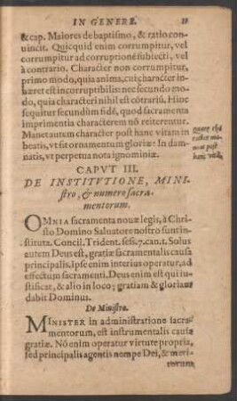 Caput III. De Institutione, Ministro, et numero sacramentorum.