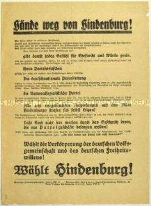 Aufruf der Vereinigten Hindenburg-Ausschüsse zur Wahl Hindenburgs zum Reichspräsidenten 1932