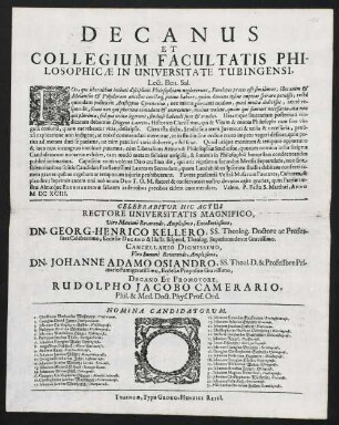 Decanus Et Collegium Facultatis Philosophicae In Universitate Tubingensi, Lect. Ben. Sal.
