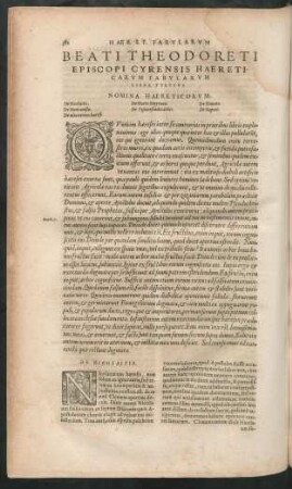 Beati Theodoreti Episcopi Cyrensis Haereticarum Fabularum Liber Tertius.