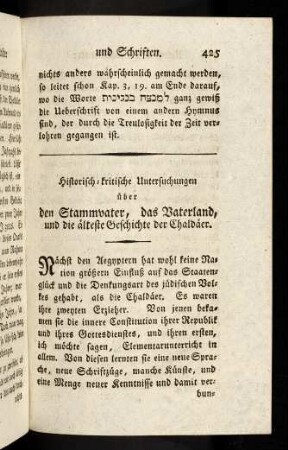 425, Historisch kritische Untersuchungen über den Stammvater, das Vaterland, und die älteste Geschichte der Chaldäer.