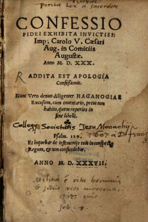 Confessio exhibita Caesari in Comitiis Augustae anno 1530