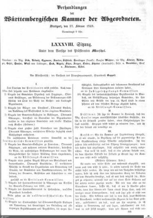 88. Sitzung, Stuttgart, 27.2.1849