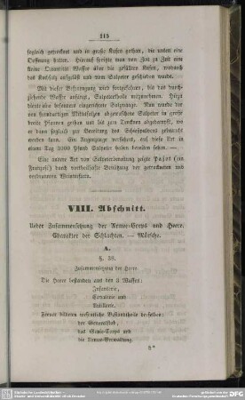 VIII. Abschnitt. Über Zusammensetzung der Armee=Corps und Heere. Charakter der Schlachten. - Märsche