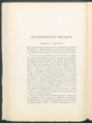 Un historiador dinámico : Ramón J Carcano