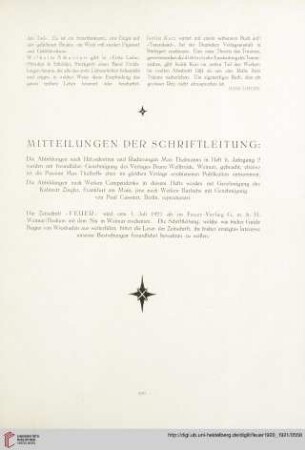 Mitteilungen der Schriftleitung