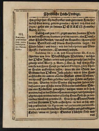 III. [Statuam præliminarem, Eine Hauß- und Thür Seulen.]