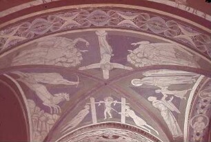 Erweckung des Jünglings von Sarepta (Ostkappe), Kreuzigung des heiligen Simon (Südkappe), Schleifung des heiligen Hippolytus (Westkappe), Geißelung des heiligen Dorotheus