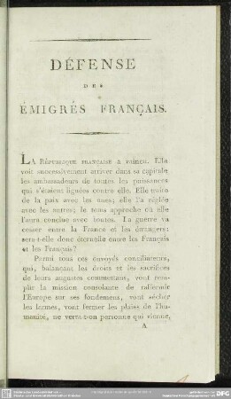 Défense Des Émigrés Français