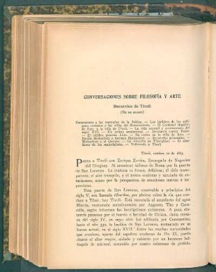 Conversaciones sobre filosofía y arte : Recuerdos de Tívoli (De mi diario)