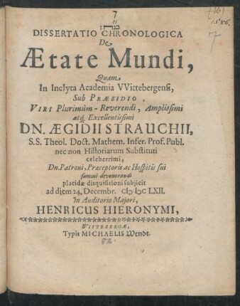 Dissertatio Chronologica De Aetate Mundi