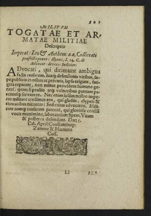 Militum Togatae Et Armatae Militiae Descriptio