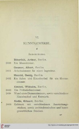 VI: Kunstgewerbe (Nr. 2400-2406)