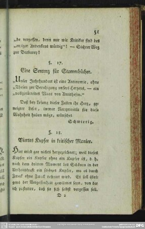 §. 17. Eine Sentenz für Stammbücher