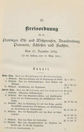 IV. Kreisordnung für die Provinzen Ost- und Westpreußen, Brandenburg, Pommern, Schlesien und Sachsen