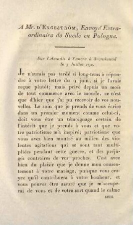 336-338, A Mr. d'Engeström, Envoyé Extraordinaire de Suède en Pologne