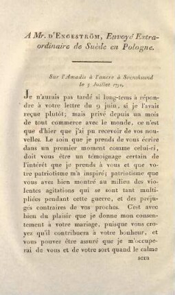 336-338, A Mr. d'Engeström, Envoyé Extraordinaire de Suède en Pologne