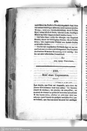 XXII. Brief eines Ungenannten