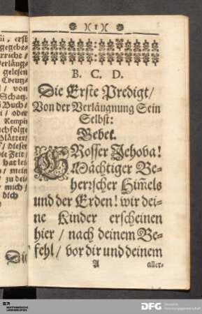 Die erste Predigt/ Von der Verläugnung Sein Selbst