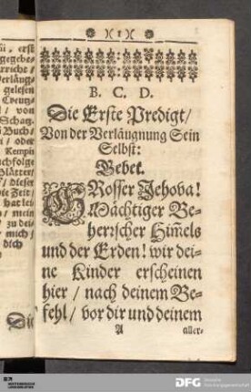 Die erste Predigt/ Von der Verläugnung Sein Selbst