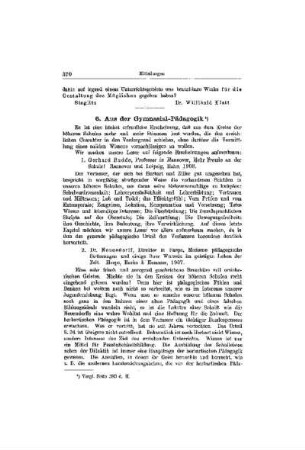 Aus der Gymnasial-Pädagogik
