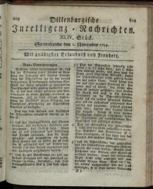 XLIV. Stück. Sonnabends den 2. November 1799.