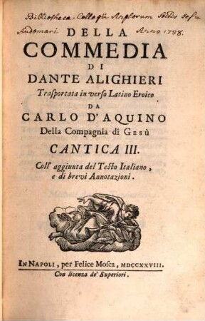 Della Commedia Di Dante Alighieri, 3. Coll' aggiunta del Testo Italiano, e di brevi Annotazioni