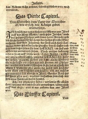 Das Fünffte Capittel. Von Matathiae Rüstung vnd seinen Sönen, auch wie er ein Abtrünnigen erschlug.