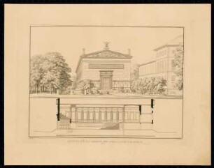 Singakademie, Berlin: Perspektivische Ansicht, Grundriss (aus: Sammlung Architektonischer Entwürfe, Berlin 1858)