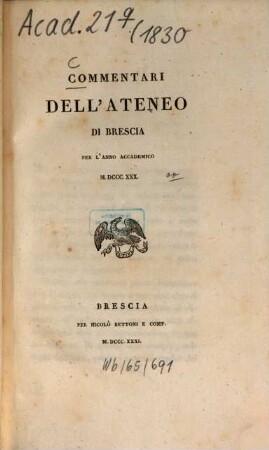 Commentari dell'Ateneo di Brescia. 1830