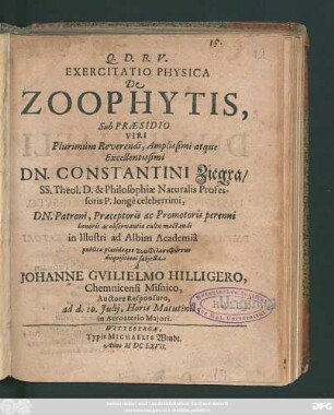 Exercitatio Physica De Zoophytis