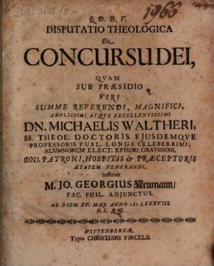Disputatio Theologica De Concursu Dei