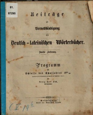 Beiträge zu Vervollständigung der deutsch-lateinischen Wörterbücher, 2