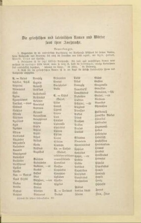 Die griechischen und lateinnischen Namen und Wörter samt ihrer Aussprache