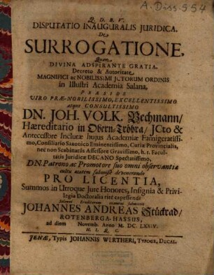 Disputatio Inauguralis Iuridica, De Surrogatione