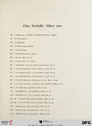Glas, Kristalle, Silber usw. (Nr. 848-912)