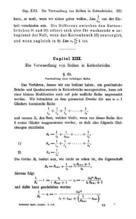 Capitel XIII. Die Verwandlung von Reihen in Kettenbrüche.