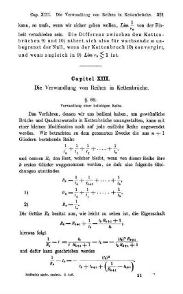 Capitel XIII. Die Verwandlung von Reihen in Kettenbrüche.