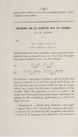 Théorèmes sur les diamètres dans les coniques.
