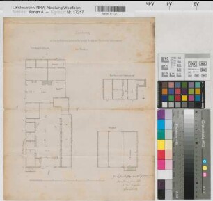 Münster (Münster) Gebäude des Kolonats Beckmann im Kirchspiel Überwasser Grundrisse 1866 50 Fuß = 13 cm 49 x 35,5 Zeichnung Hauptner, Bauinspektor Studienfonds Münster Nr. 10611