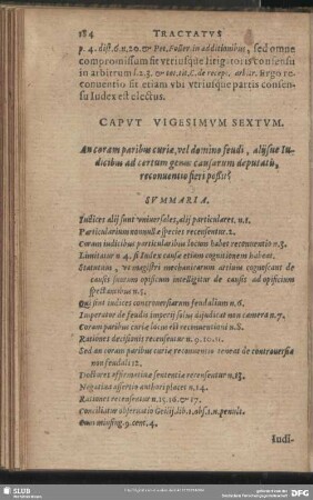 Caput Vigesimum Sextum. An coram paribus curiae, vel domino feudi, alis[q]ue Iudicibus ad certum genus causarum deputatis, reconventio fieri poßit?