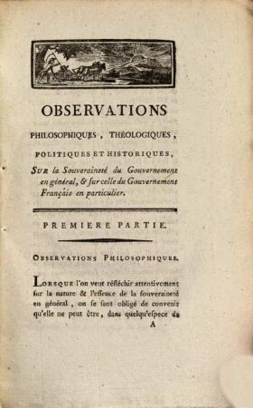 Observations philosophiques etc. ... sur la souveraineté du gouvernement