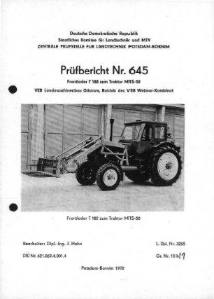 Frontlader T 182 zum Traktor MTS·50