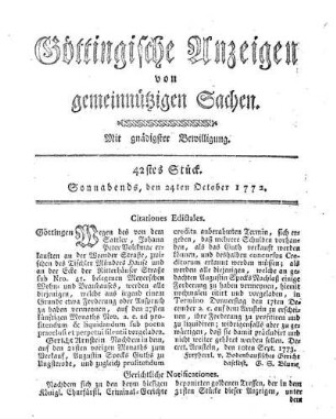 42stes Stück. Sonnabends, den 24ten October 1772.