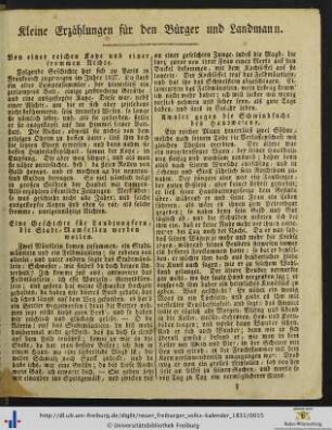 Kleine Erzählungen für den Bürger und Landmann.