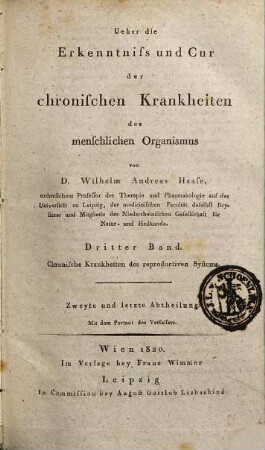 Über die Erkenntniß und Cur der chronischen Krankheiten des menschlichen Organismus, 3,2. Chronische Krankheiten des reproductiven Systems