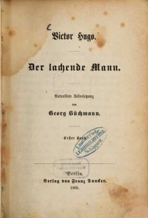 Der lachende Mann : Autorisirte Uebersetzung von Georg Büchmann, 1