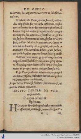 Sectio Tertia de Universi unitate.