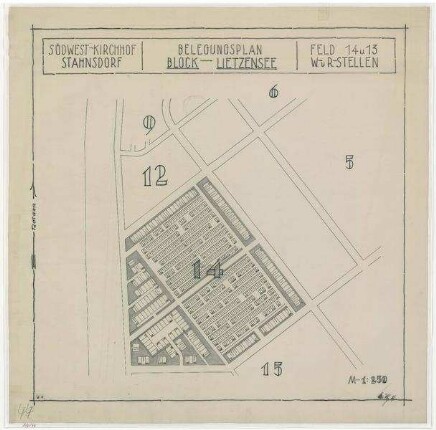 Belegungspläne Lietzensee (Originale) Südwestkirchhof Stahnsdorf - Feld 13,14 Wahl-und Reihenstellen
