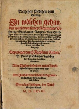 Dreyzehen Predigen vom Türcken